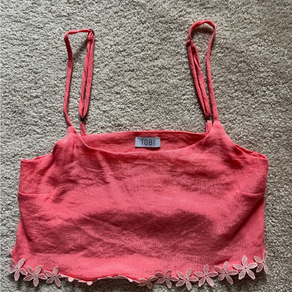 Tobi Pink Camisole with Floral Hem